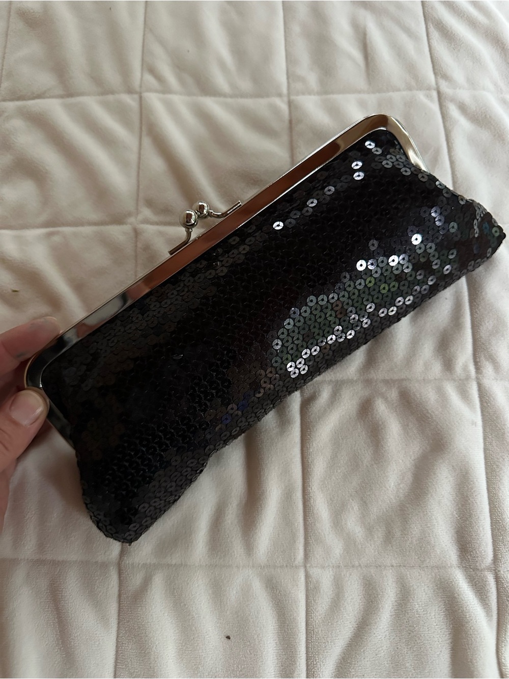 Ann Taylor Black Sequin Frame Clutch NWT